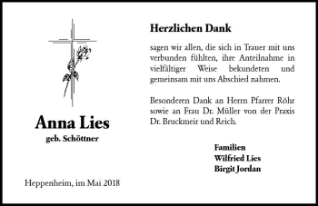 Traueranzeige von Anna Lies von Trauerportal Rhein Main Presse