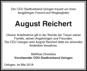 Traueranzeige von August Reichert von  Usinger Anzeiger