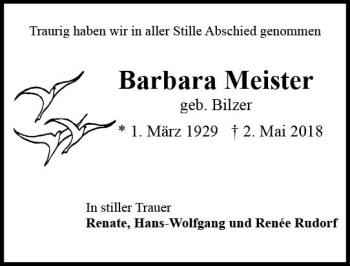 Traueranzeige von Barbara Meister von Trauerportal Rhein Main Presse