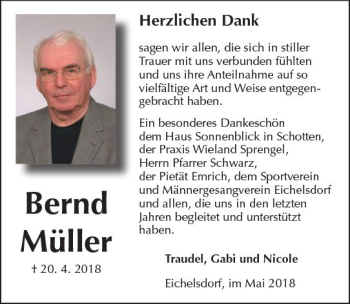 Traueranzeige von Bernd Müller von  Kreisanzeiger