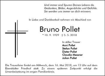 Traueranzeige von Bruno Pollet von Trauerportal Rhein Main Presse