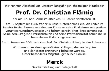 Traueranzeige von Christian Flämig von Trauerportal Rhein Main Presse