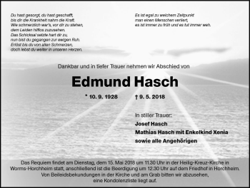 Traueranzeige von Edmund Hasch von Trauerportal Rhein Main Presse