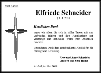 Traueranzeige von Elfriede Schneider von VRM Trauer