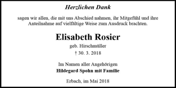 Traueranzeige von Elisabeth Rosier von Trauerportal Rhein Main Presse