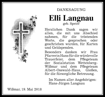 Traueranzeige von Elli Langnau von  Gießener Anzeiger