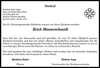 Traueranzeige von Erich Messerschmidt von  Gießener Anzeiger