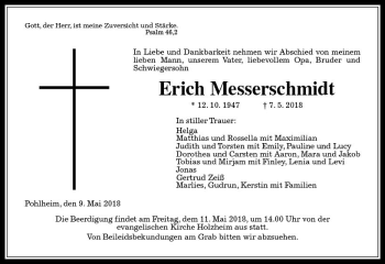 Traueranzeige von Erich Messerschmidt von  Gießener Anzeiger
