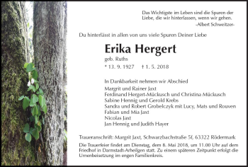 Traueranzeige von Erika Hergert von Trauerportal Rhein Main Presse