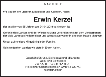 Traueranzeige von Erwin Kerzel von Trauerportal Rhein Main Presse