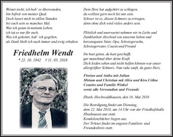 Traueranzeige von Friedhelm Wendt von VRM Trauer