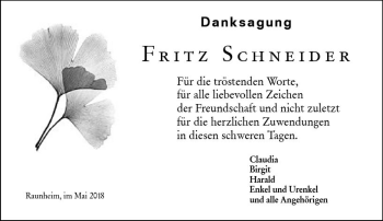 Traueranzeige von Fritz Schneider von Trauerportal Rhein Main Presse