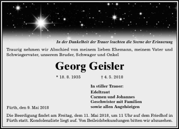 Traueranzeige von Georg Geisler von Trauerportal Rhein Main Presse