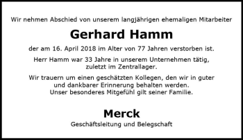 Traueranzeige von Gerhard Hamm von Trauerportal Rhein Main Presse