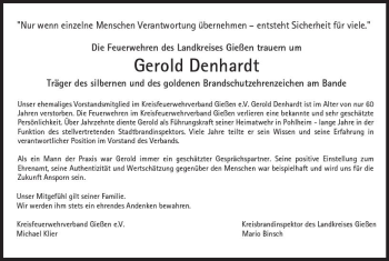 Traueranzeige von Gerold Denhardt von  Gießener Anzeiger
