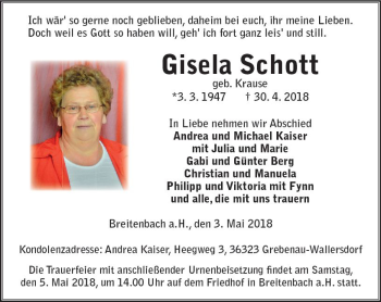 Traueranzeige von Gisela Schott von VRM Trauer