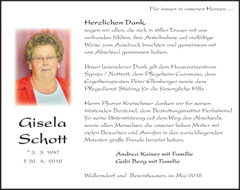Traueranzeige von Gisela Schott von VRM Trauer