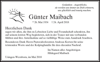 Traueranzeige von Günter Maibach von  Usinger Anzeiger