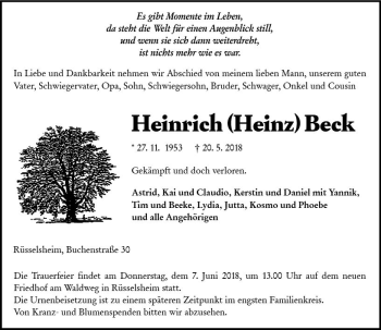 Traueranzeige von Heinrich Beck von Trauerportal Rhein Main Presse