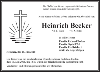 Traueranzeige von Heinrich Becker von VRM Trauer