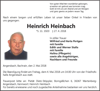 Traueranzeige von Heinrich Heinbach von VRM Trauer