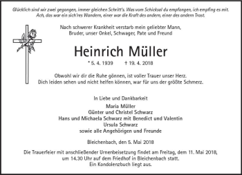 Traueranzeige von Heinrich Müller von  Kreisanzeiger