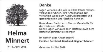 Traueranzeige von Helma Minnert von  Kreisanzeiger