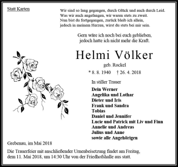 Traueranzeige von Helmi Völker von VRM Trauer