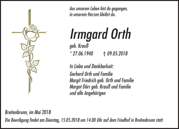 Traueranzeige von Irmgard Orth von Trauerportal Rhein Main Presse