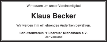 Traueranzeige von Klaus Becker von  Usinger Anzeiger