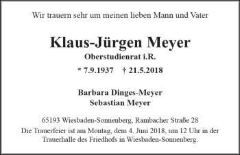 Traueranzeige von Klaus-Jürgen Meyer von Trauerportal Rhein Main Presse