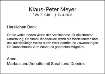 Traueranzeige von Klaus-Peter Meyer von Trauerportal Rhein Main Presse