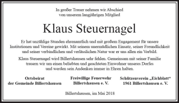 Traueranzeige von Klaus Steuernagel von VRM Trauer