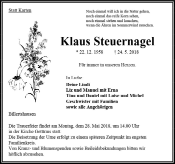 Traueranzeige von Klaus Steuernagel von VRM Trauer