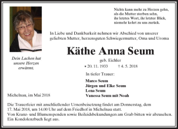 Traueranzeige von Käthe Anna Seum von  Kreisanzeiger