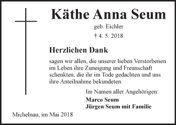 Traueranzeige von Käthe Anna Seum von  Kreisanzeiger