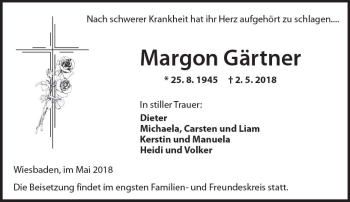 Traueranzeige von Margon Gärtner von Trauerportal Rhein Main Presse