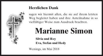 Traueranzeige von Marianne Simon von  Kreisanzeiger