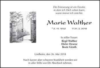 Traueranzeige von Marie Walther von  Kreisanzeiger