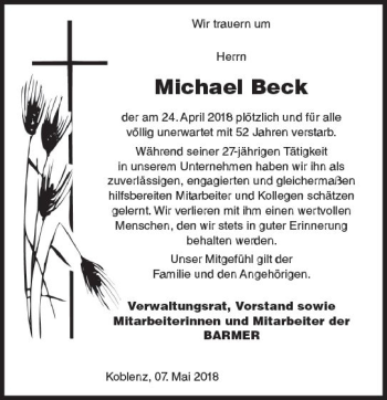 Traueranzeige von Michael Beck von Trauerportal Rhein Main Presse