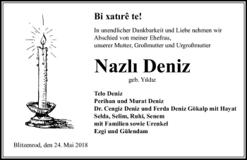 Traueranzeige von Nazli Deniz von VRM Trauer