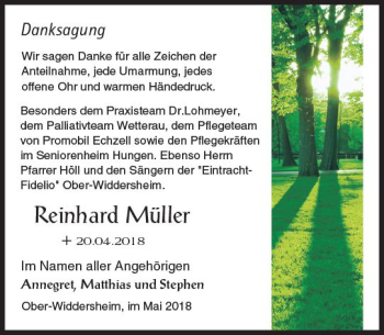 Traueranzeige von Reinhard Müller von  Kreisanzeiger