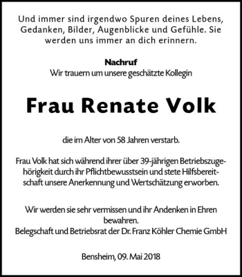 Traueranzeige von Renate Volk von Trauerportal Rhein Main Presse