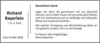 Traueranzeige von Richard Bayerlein von  Gießener Anzeiger