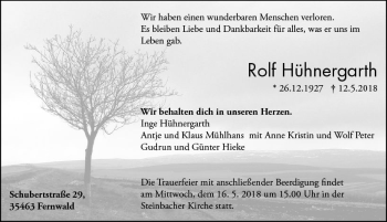 Traueranzeige von Rolf Hühnergarth von  Gießener Anzeiger