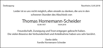 Traueranzeige von Thomas Hornemann-Scheider von Trauerportal Rhein Main Presse