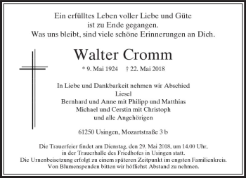 Traueranzeige von Walter Cromm von  Usinger Anzeiger