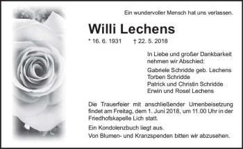 Traueranzeige von Willi Lechens von  Gießener Anzeiger