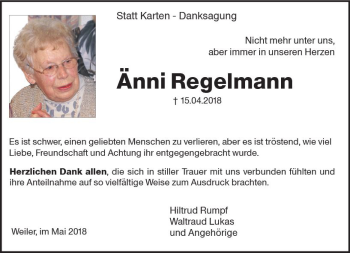 Traueranzeige von Änni Regelmann von Trauerportal Rhein Main Presse