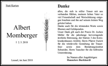 Traueranzeige von Albert Momberger von VRM Trauer